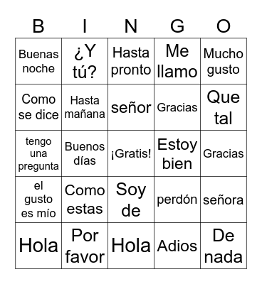 Spanish Greetings Bingo Card