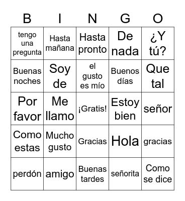 Spanish Greetings Bingo Card