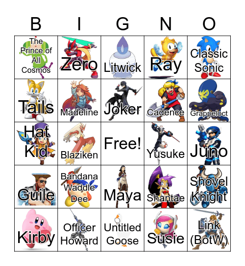 character bingo Card