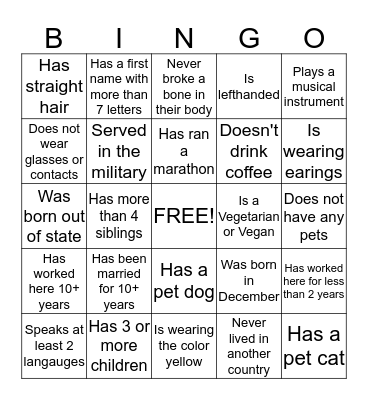 ICEBREAKER BINGO! Bingo Card