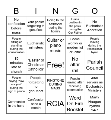 NOVUS ORDO BINGO Card