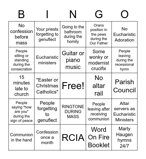 NOVUS ORDO BINGO Card