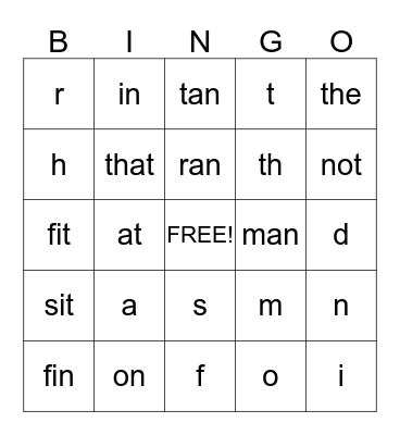Sound Bingo Card