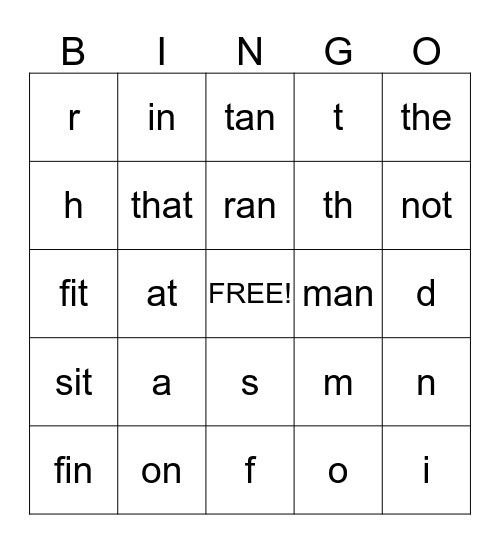 Sound Bingo Card