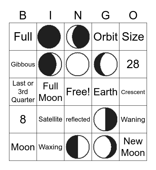 Moon Phases Bingo Card
