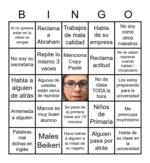 Clase de Male Bingo Card