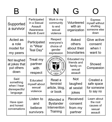 Sexual Assault Awareness Month Bingo Card
