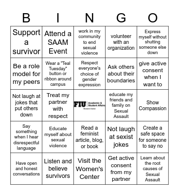 Sexual Assault Awareness Month  Bingo Card