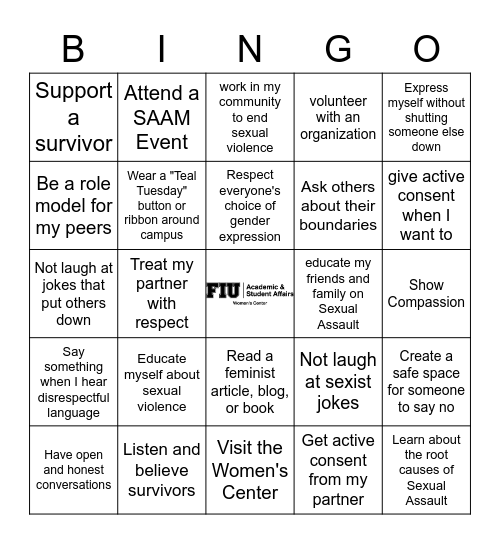 Sexual Assault Awareness Month  Bingo Card