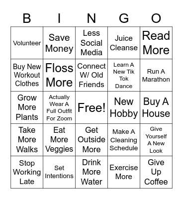 IM 2021 New Year's Resolutions Bingo Card