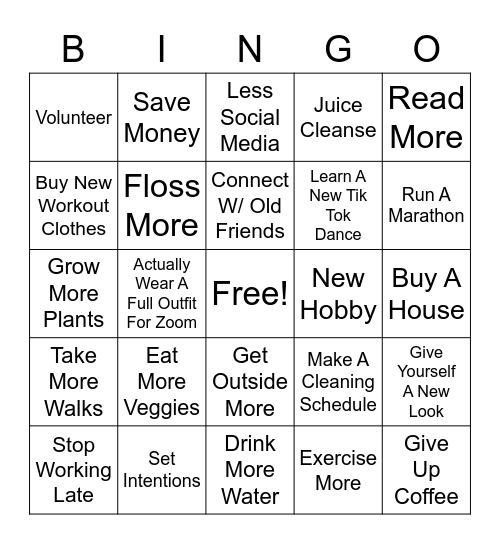 IM 2021 New Year's Resolutions Bingo Card