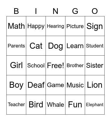 ASL Bingo: Various Signs Bingo Card