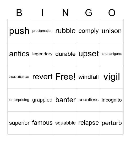 Vocabulary Bingo Card