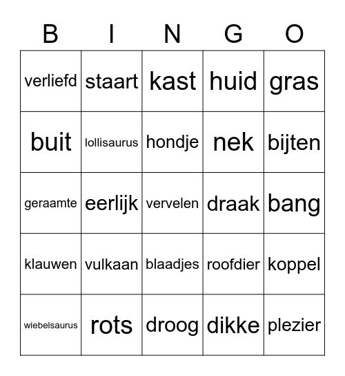 dino bingo Card