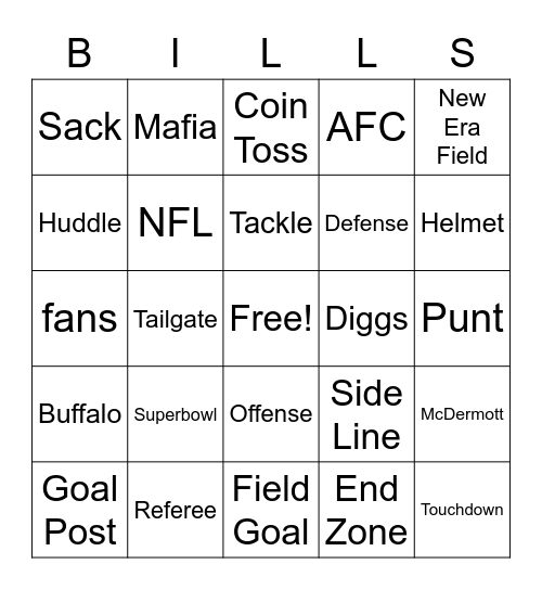 Buffalo Bills Bingo Card
