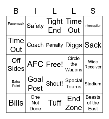Buffalo Bills Bingo Card