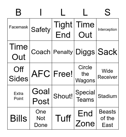 Buffalo Bills Bingo Card