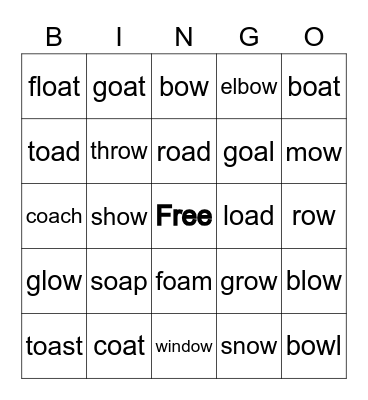 oa / ow Bingo Card