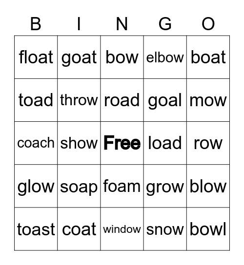 oa / ow Bingo Card