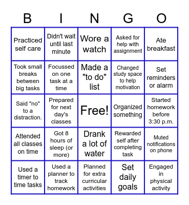 Time Management BINGO Card