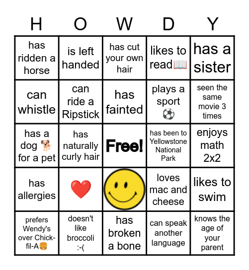 Getting to Know You Bingo Card