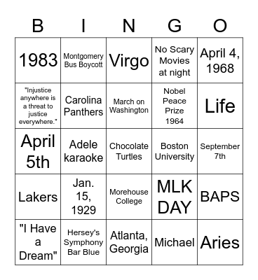 GET TO KNOW ME BINGO Card
