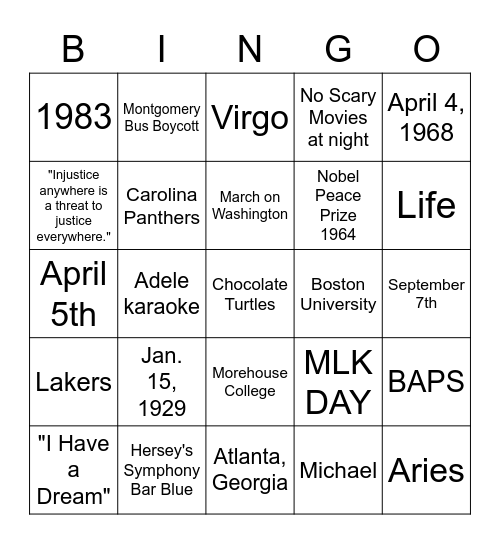 GET TO KNOW ME BINGO Card
