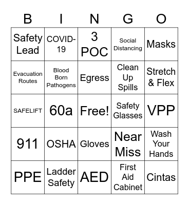 CINTAS SAFTY BINGO Card