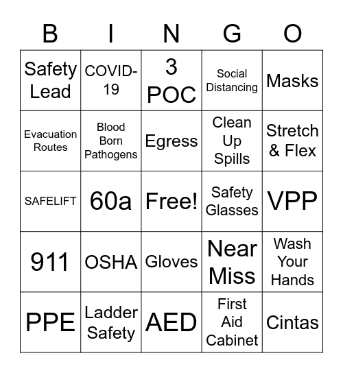 CINTAS SAFTY BINGO Card