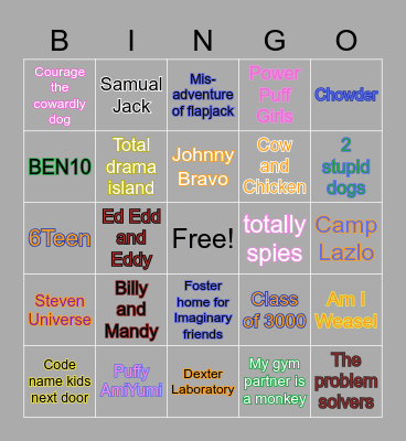 CARTOON NETWORK Bingo Card