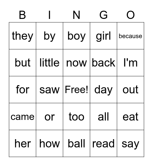 Second Tri Sight Words Bingo Card