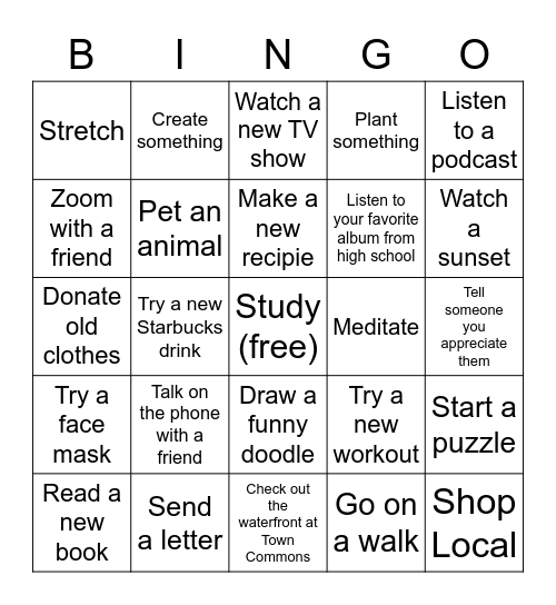 Quarantine Bingo Card