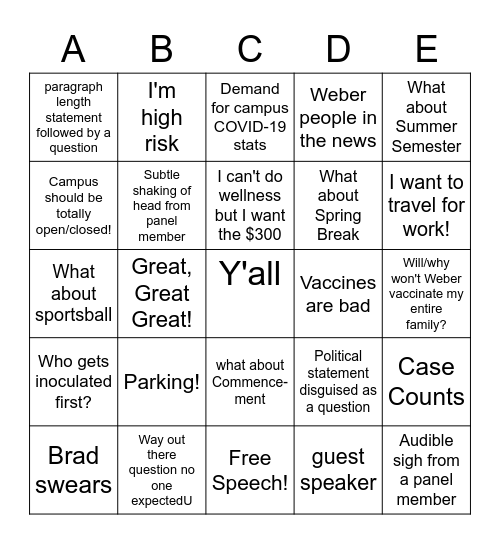 Q & A Bingo Card