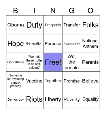 Inauguration Bingo Card