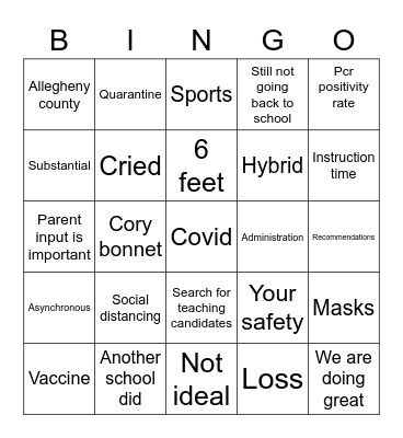 Avonworth bingo Card