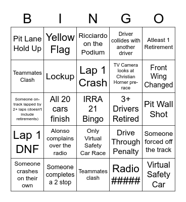 IRRA 2021 Season Bingo! Bingo Card