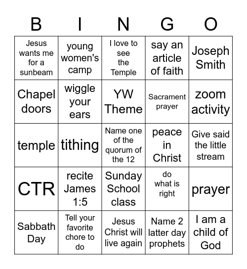 Young Women Bingo Card