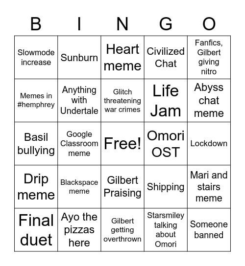 Abyss Chat Bingo Card