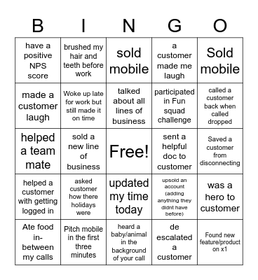 Comcast Bingo Card