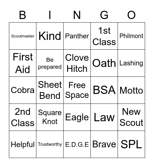 Boy Scouts 523 Bingo Card