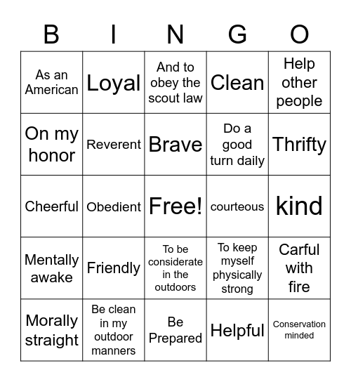 Scout review Bingo Card
