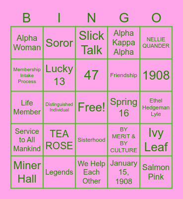 AKA Bingo Card