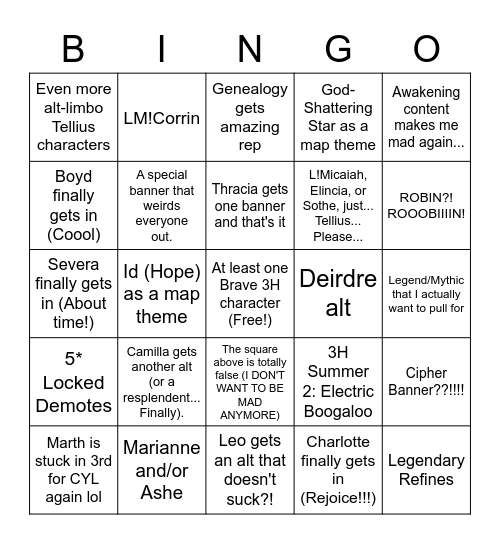 FEH 2021 Bingo Card