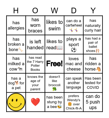 Getting to Know You Bingo Card