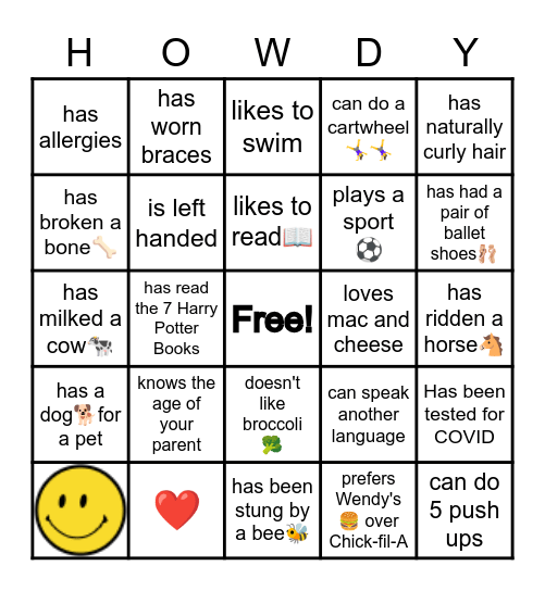 Getting to Know You Bingo Card