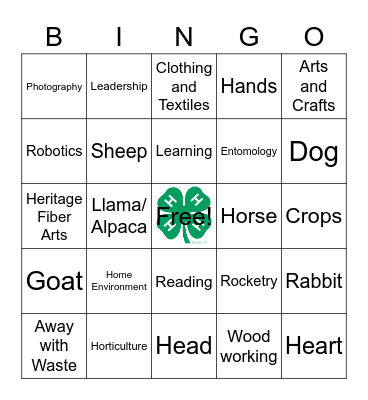 January 2021 4-H Bingo Card