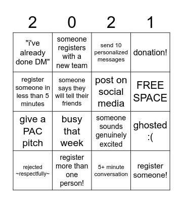 REG DRIVE 2021 BINGO Card