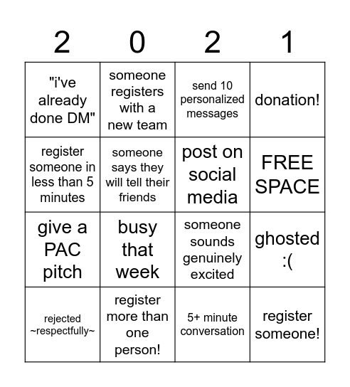 REG DRIVE 2021 BINGO Card