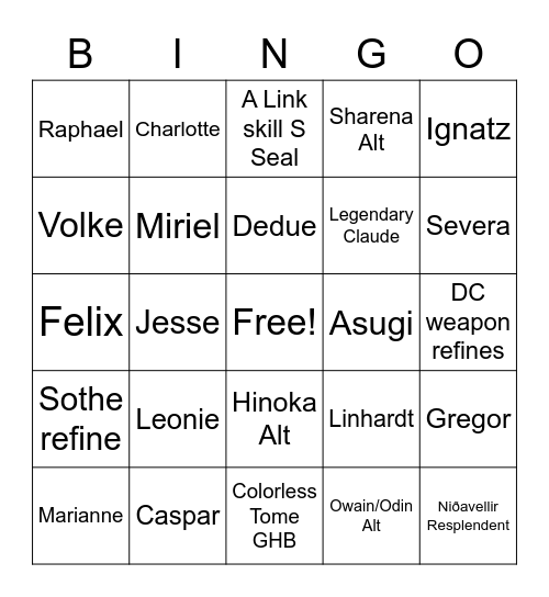 2021 FEH Bingo Card