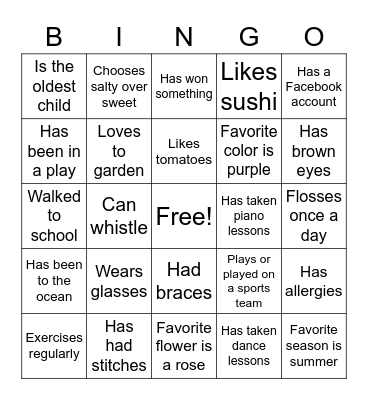 Get to Know You Bingo Card